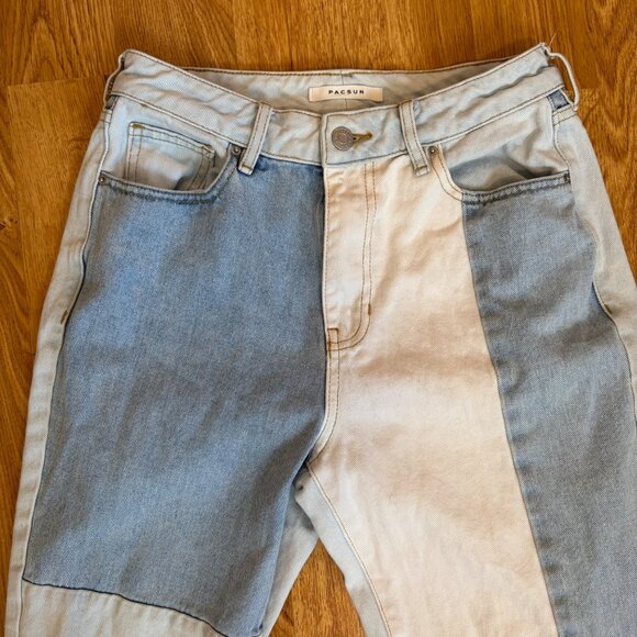Pacsun Y2K Two-Tone Patchwork Mom Jeans Size 27 Denim Sustainable 90s Vintage - Picture 2 of 9
